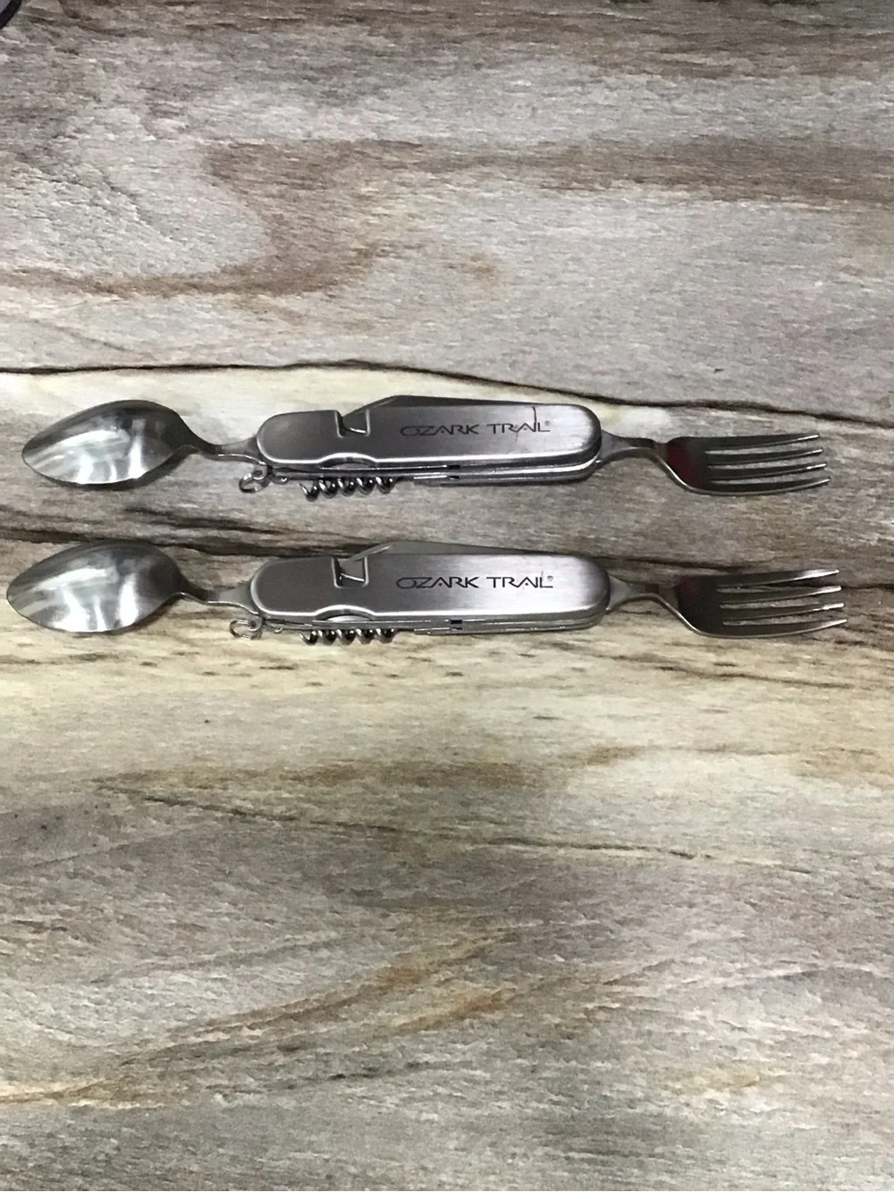 Sold! 2pc Ozark Trail Camping Utensil Multi Tool Spoon Fork Knife Corkscrew